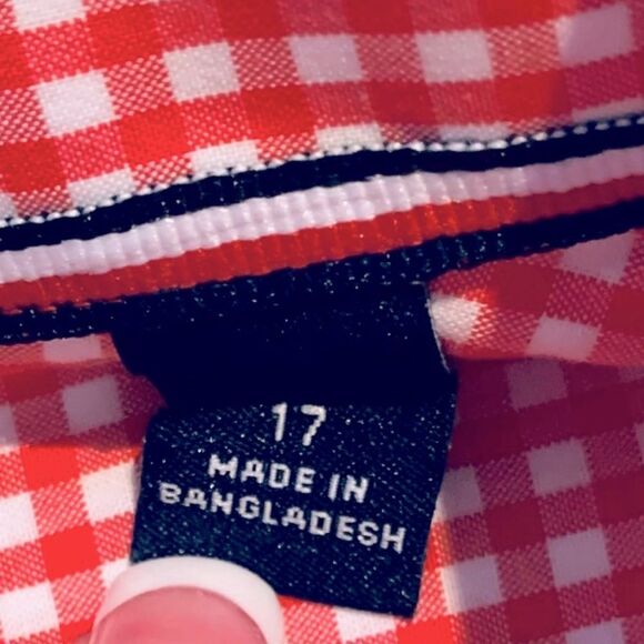 Tommy Hilfiger Men’s Short Sleeve Button Down Cotton Red White Shirt Size 17 XL - Picture 9 of 9